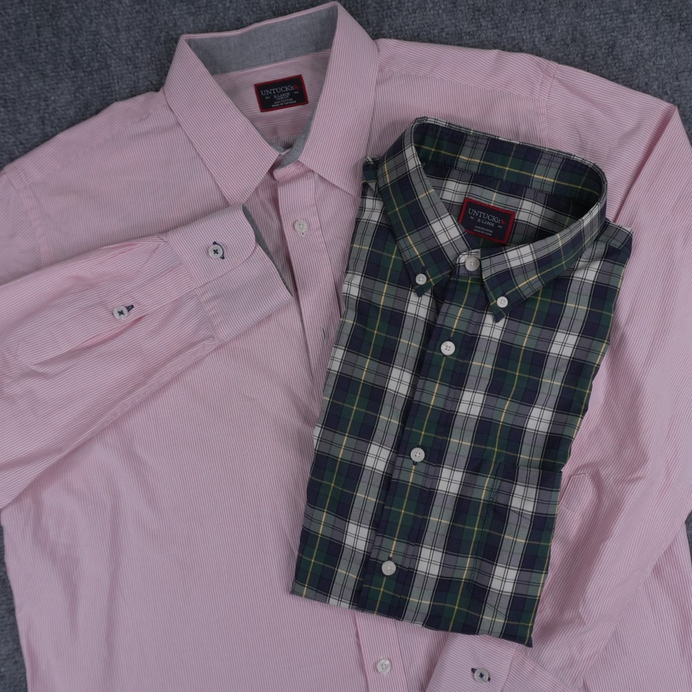 UNTUCKit Button Down Shirt Mens XL Pink Stripe Green Plaid Bundle 2PK